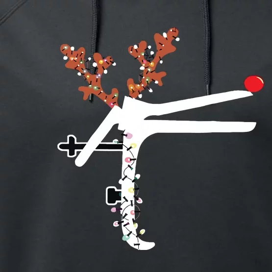 Funny Christmas Reindeer Speculum Nurse Ld Nursing Xmas Performance Fleece Hoodie