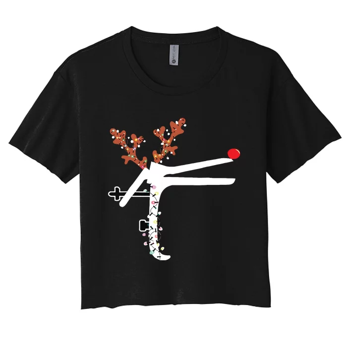 Funny Christmas Reindeer Speculum Nurse Ld Nursing Xmas Women's Crop Top Tee