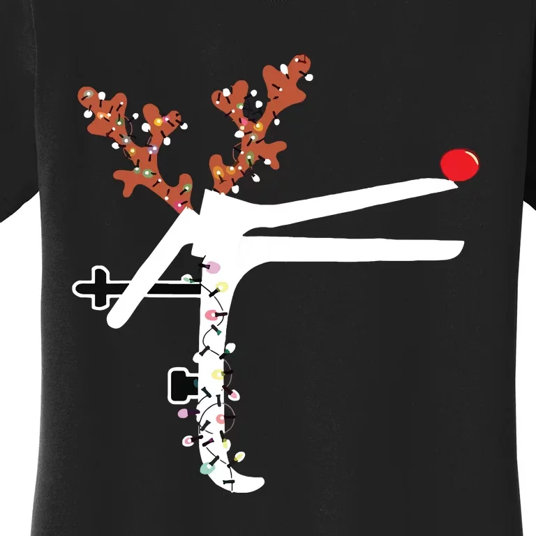 Funny Christmas Reindeer Speculum Nurse Ld Nursing Xmas Women's T-Shirt