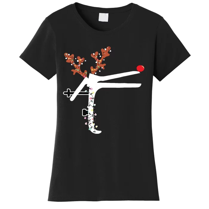 Funny Christmas Reindeer Speculum Nurse Ld Nursing Xmas Women's T-Shirt