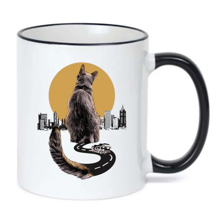 Funny City Road Highway Cat Black Color Changing Mug