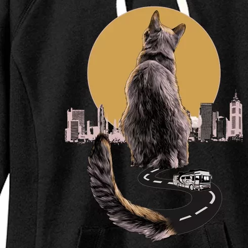 Funny City Road Highway Cat Women's Fleece Hoodie