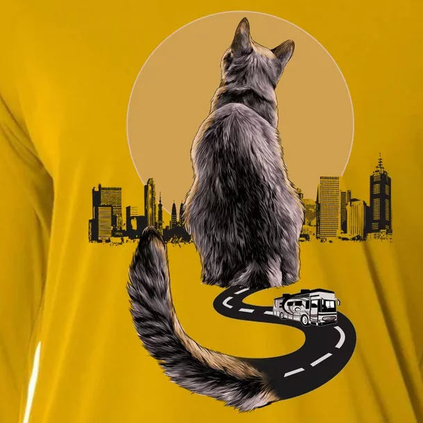 Funny City Road Highway Cat Cooling Performance Long Sleeve Crew