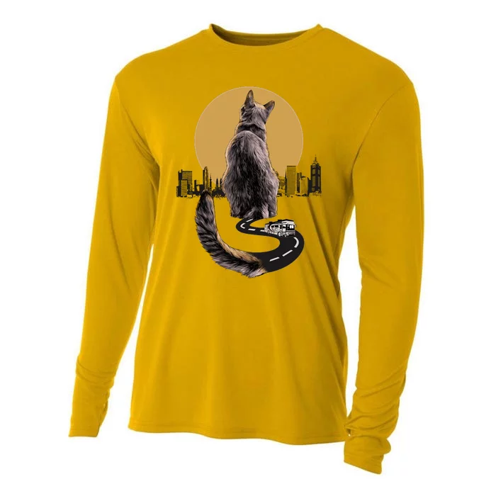 Funny City Road Highway Cat Cooling Performance Long Sleeve Crew