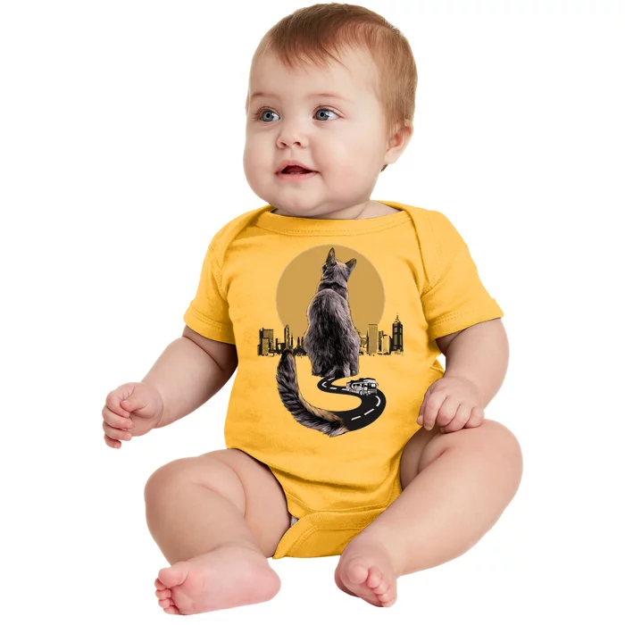 Funny City Road Highway Cat Baby Bodysuit