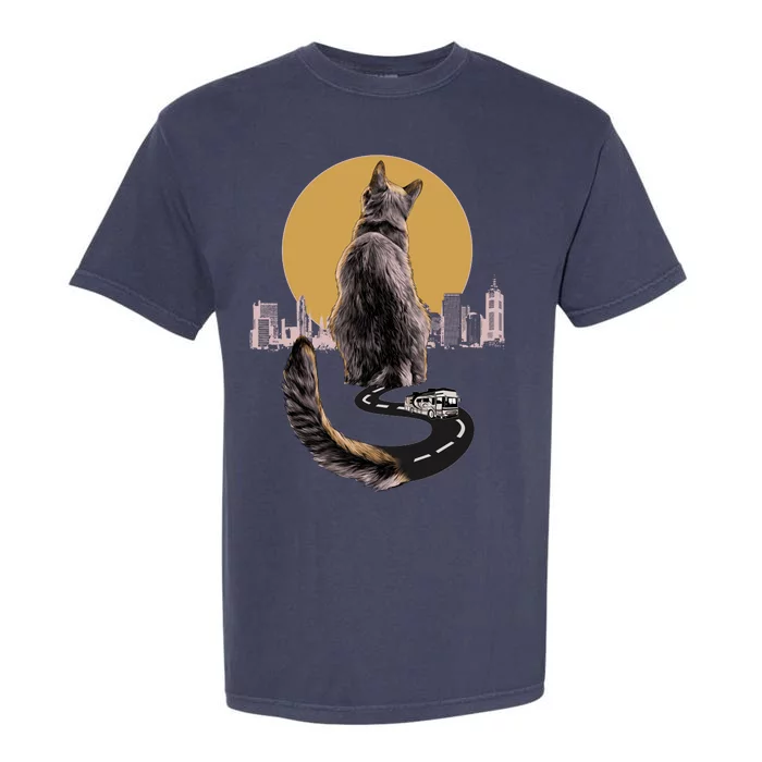 Funny City Road Highway Cat Garment-Dyed Heavyweight T-Shirt