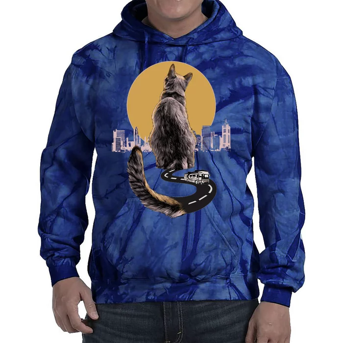 Funny City Road Highway Cat Tie Dye Hoodie