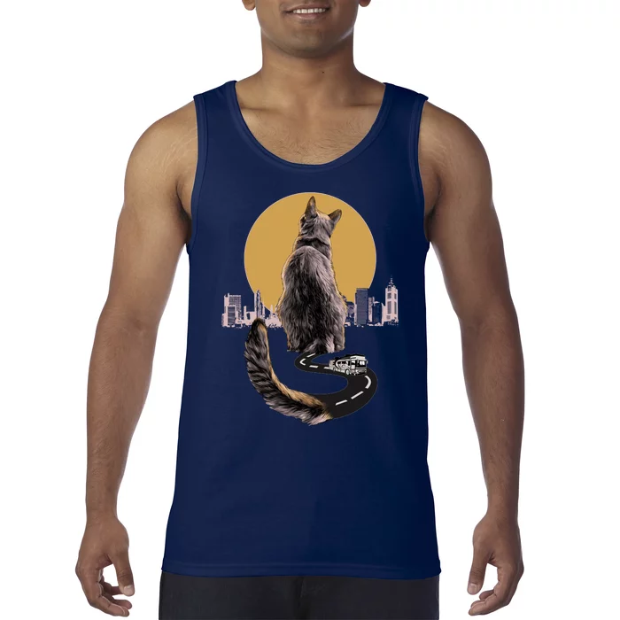 Funny City Road Highway Cat Tank Top