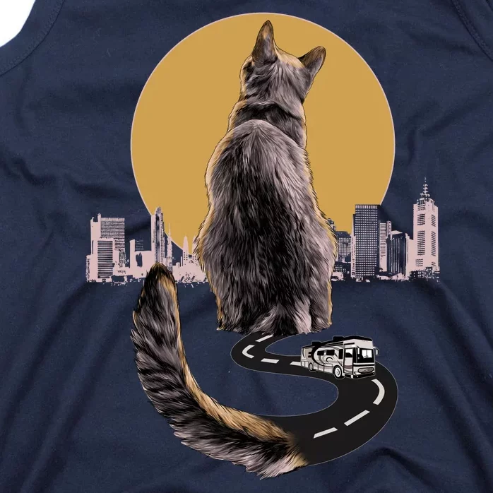 Funny City Road Highway Cat Tank Top