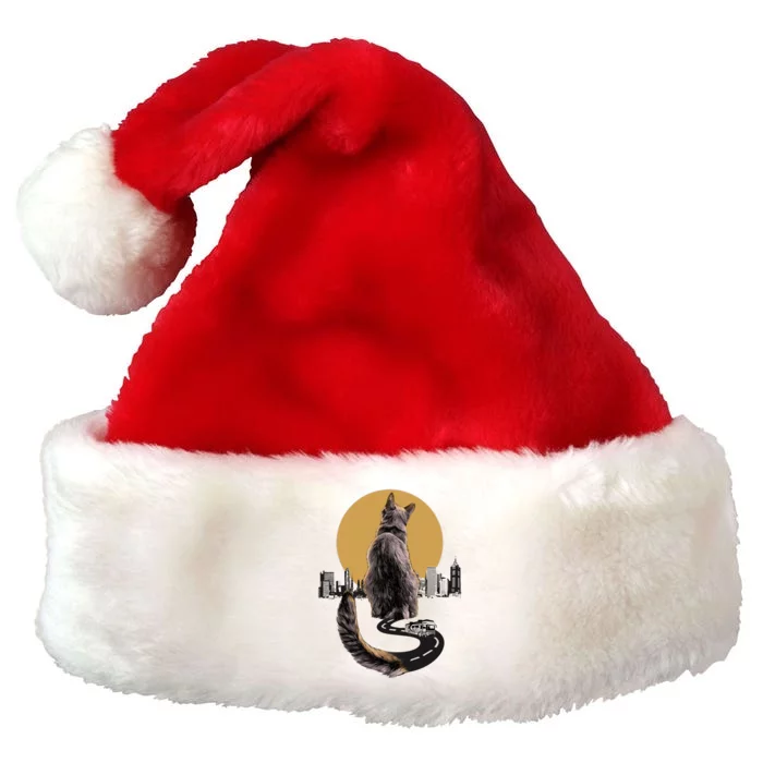 Funny City Road Highway Cat Premium Christmas Santa Hat