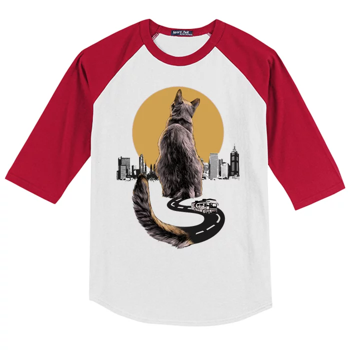 Funny City Road Highway Cat Kids Colorblock Raglan Jersey