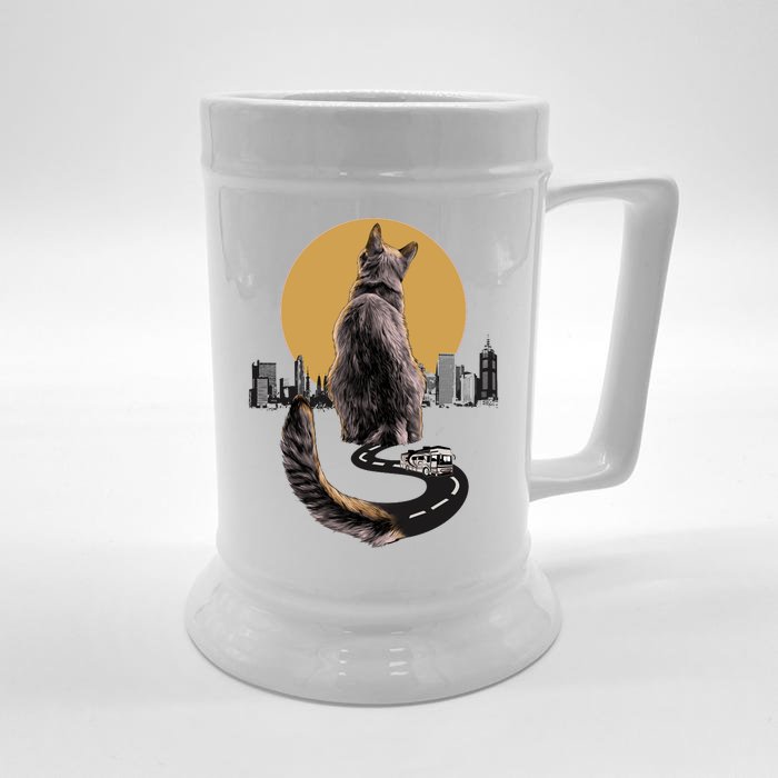 Funny City Road Highway Cat Front & Back Beer Stein