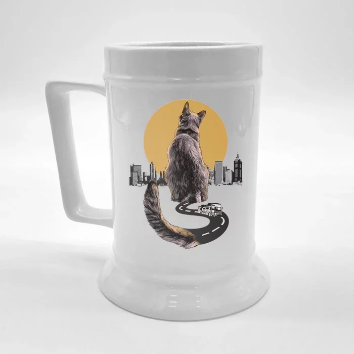 Funny City Road Highway Cat Front & Back Beer Stein