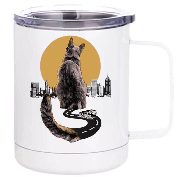 Funny City Road Highway Cat Front & Back 12oz Stainless Steel Tumbler Cup