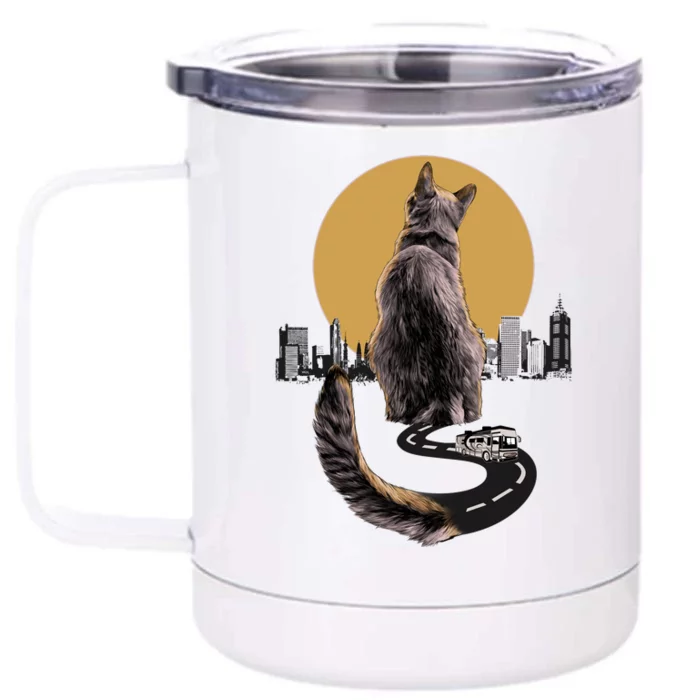 Funny City Road Highway Cat Front & Back 12oz Stainless Steel Tumbler Cup