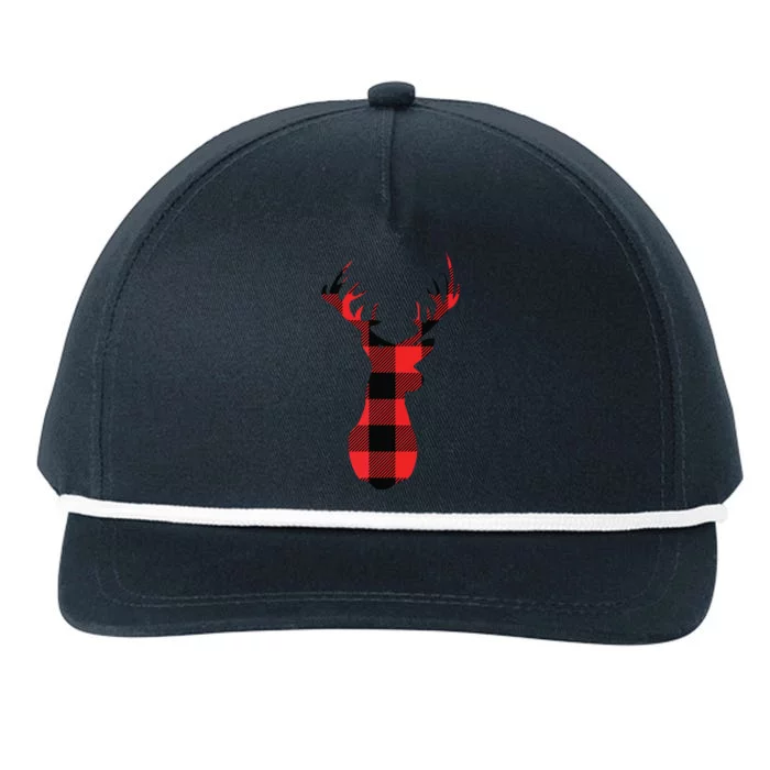 Funny Classic Red Black Christmas Buffalo Plaid Deer Head Snapback Five-Panel Rope Hat