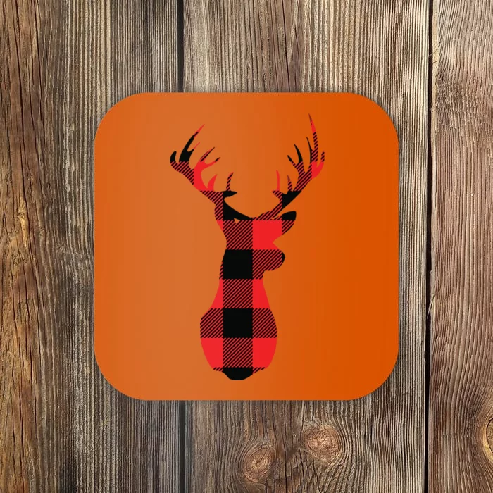 Funny Classic Red Black Christmas Buffalo Plaid Deer Head Coaster