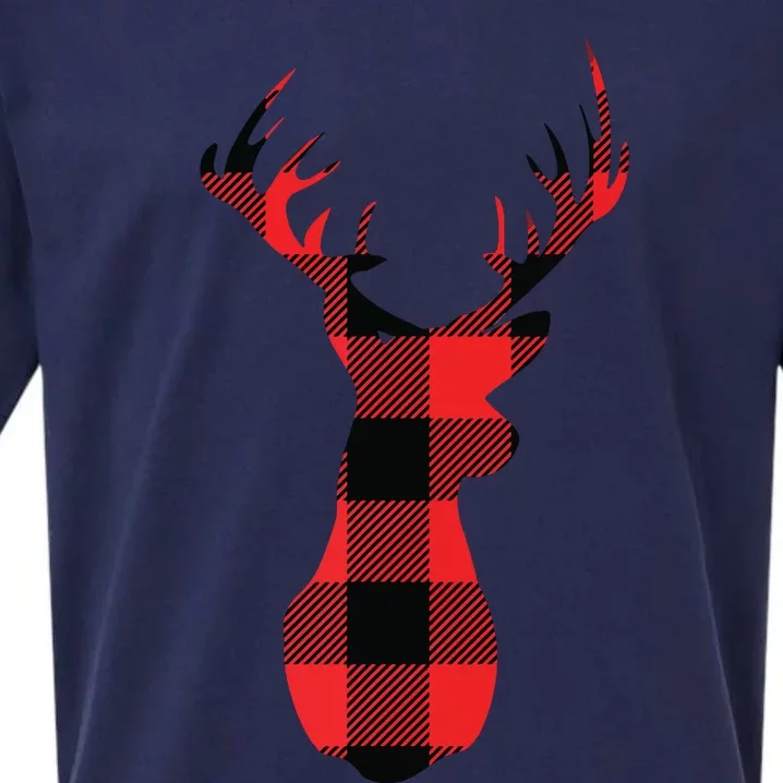 Funny Classic Red Black Christmas Buffalo Plaid Deer Head Sueded Cloud Jersey T-Shirt