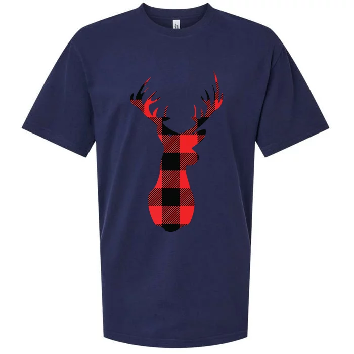 Funny Classic Red Black Christmas Buffalo Plaid Deer Head Sueded Cloud Jersey T-Shirt