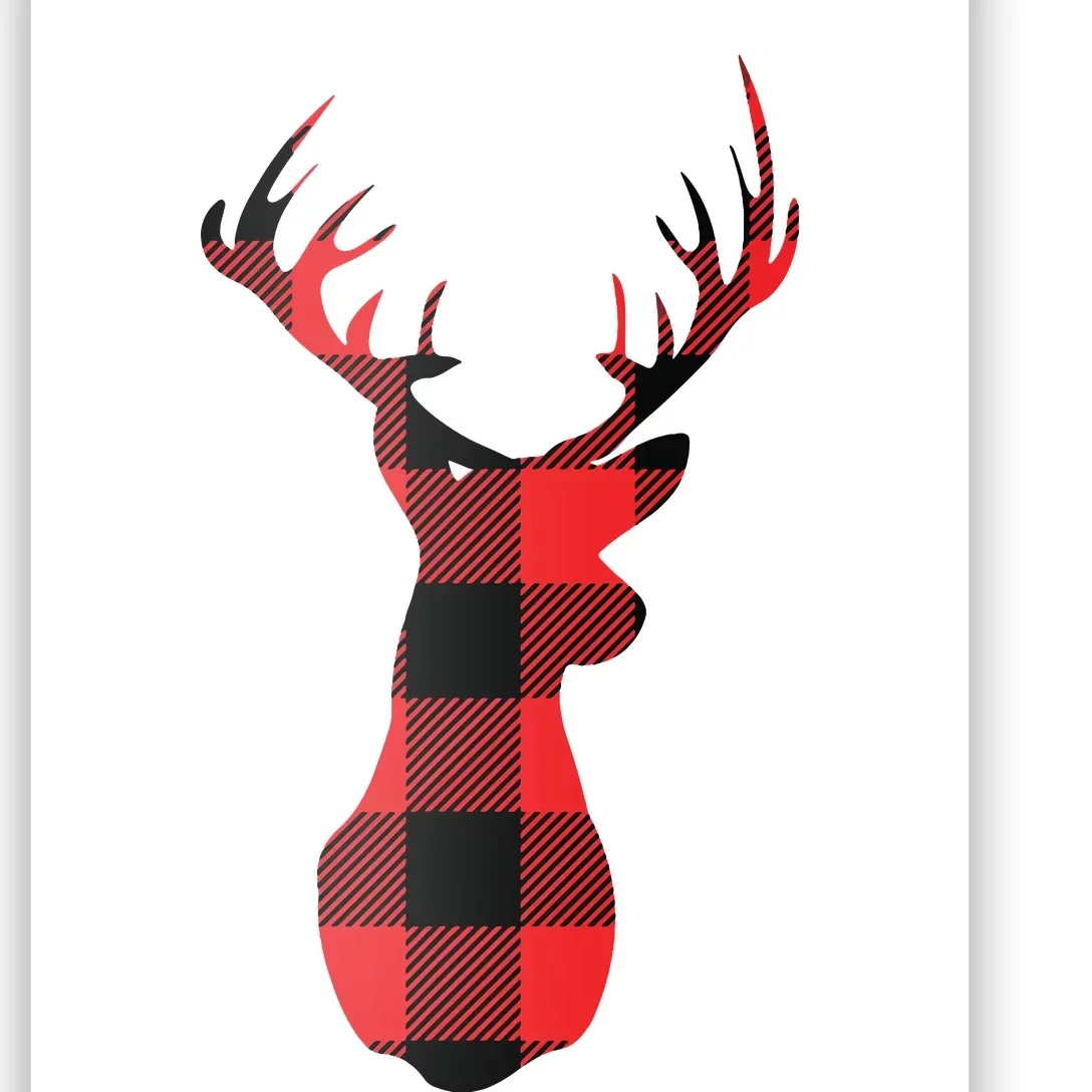 Funny Classic Red Black Christmas Buffalo Plaid Deer Head Poster