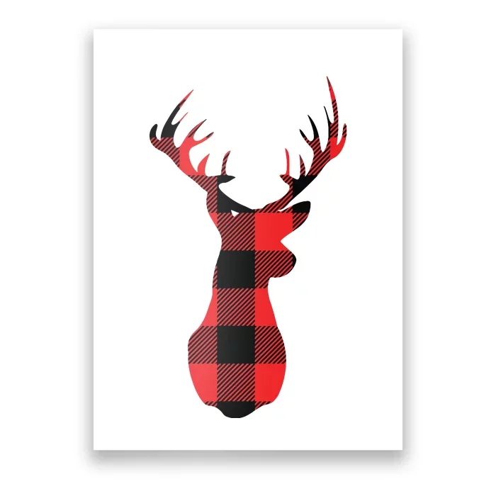 Funny Classic Red Black Christmas Buffalo Plaid Deer Head Poster