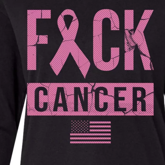 F*ck Cancer Ribbon American Flag Tribute Womens Cotton Relaxed Long Sleeve T-Shirt