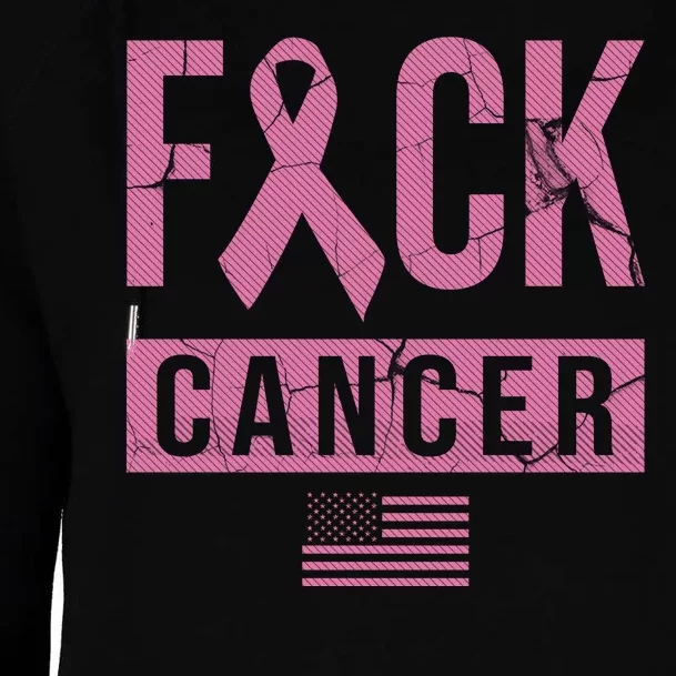 F*ck Cancer Ribbon American Flag Tribute Womens Funnel Neck Pullover Hood