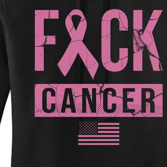 F*ck Cancer Ribbon American Flag Tribute Women's Pullover Hoodie