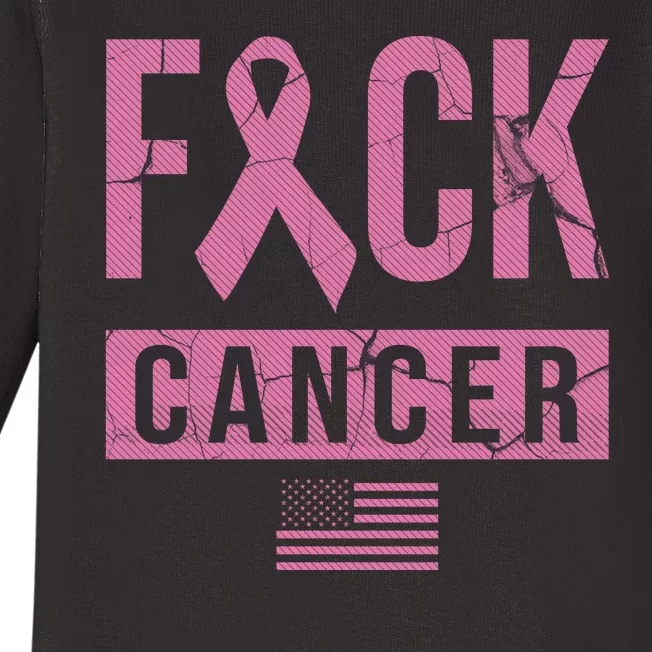 F*ck Cancer Ribbon American Flag Tribute Baby Long Sleeve Bodysuit