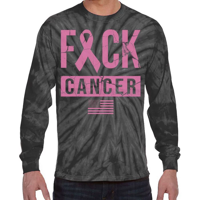 F*ck Cancer Ribbon American Flag Tribute Tie-Dye Long Sleeve Shirt