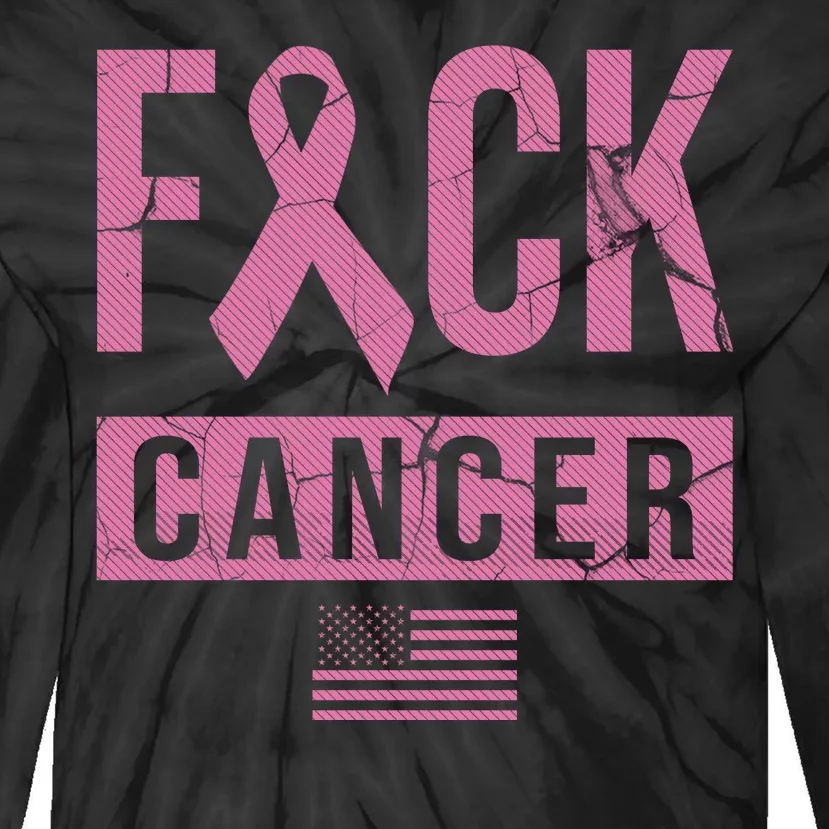 F*ck Cancer Ribbon American Flag Tribute Tie-Dye Long Sleeve Shirt