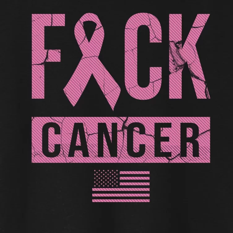 F*ck Cancer Ribbon American Flag Tribute Women's Crop Top Tee