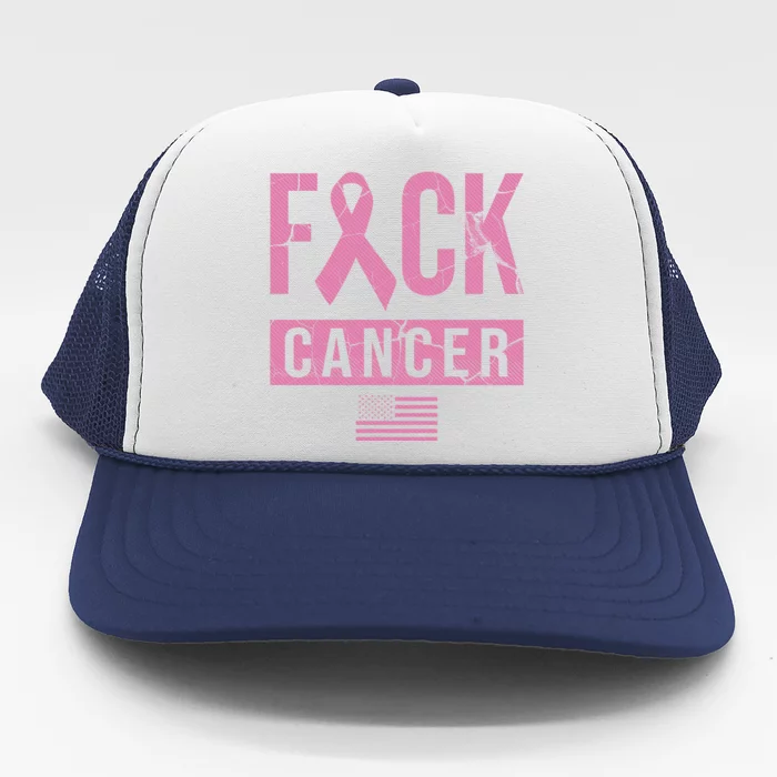 F*ck Cancer Ribbon American Flag Tribute Trucker Hat