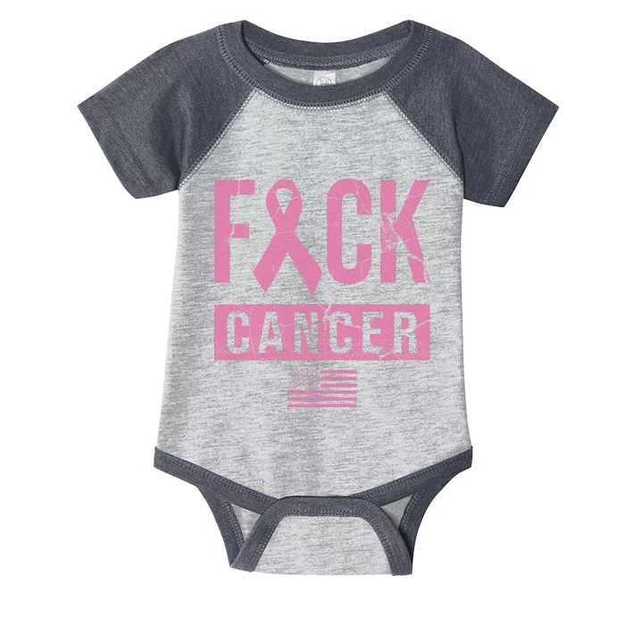 F*ck Cancer Ribbon American Flag Tribute Infant Baby Jersey Bodysuit