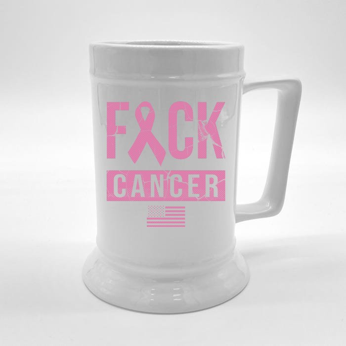 F*ck Cancer Ribbon American Flag Tribute Front & Back Beer Stein