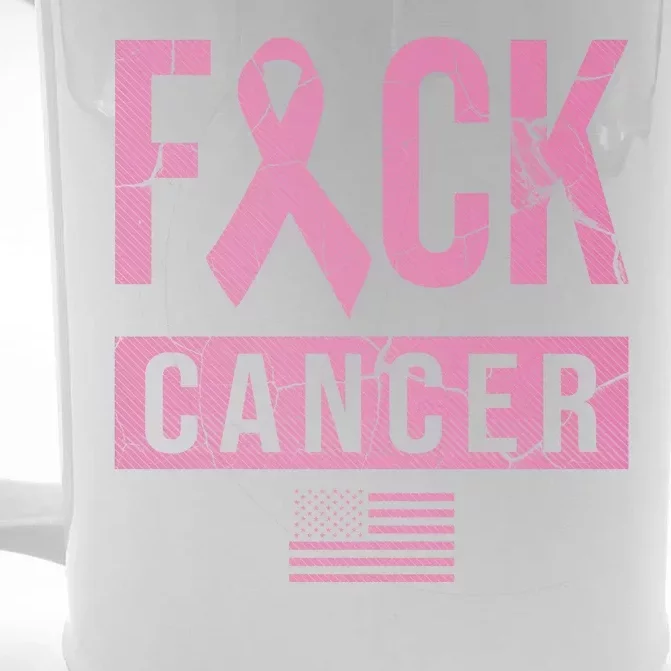 F*ck Cancer Ribbon American Flag Tribute Front & Back Beer Stein