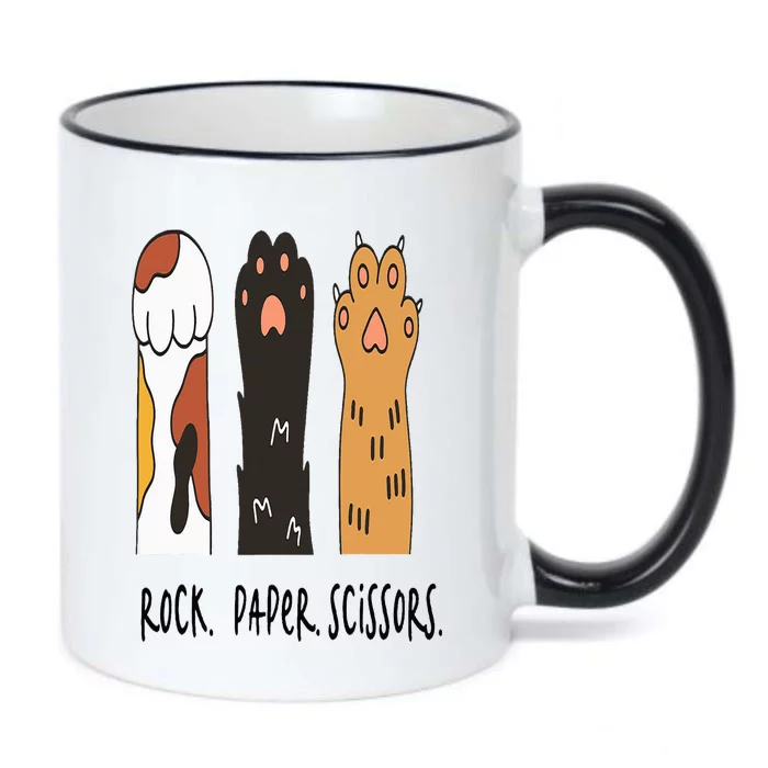 Funny Cat Rock Paper Scissors Cute Cat Paws Black Color Changing Mug