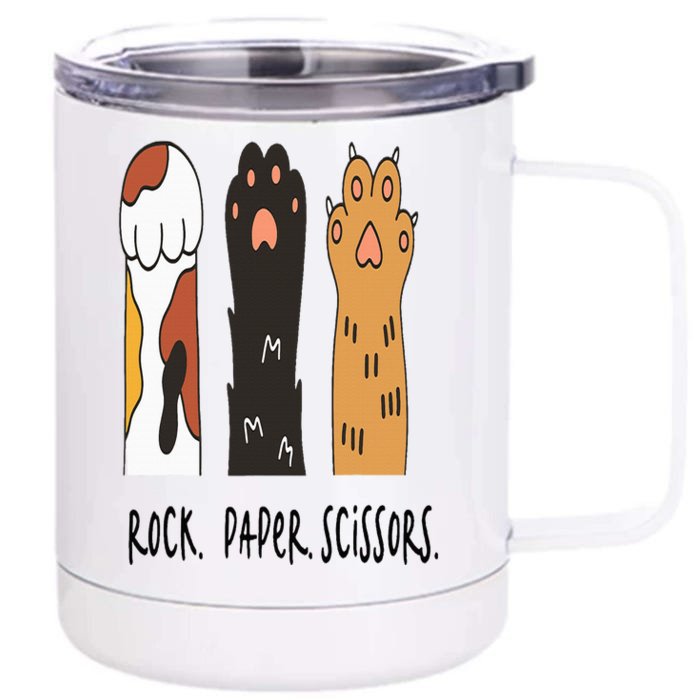 Funny Cat Rock Paper Scissors Cute Cat Paws Front & Back 12oz Stainless Steel Tumbler Cup