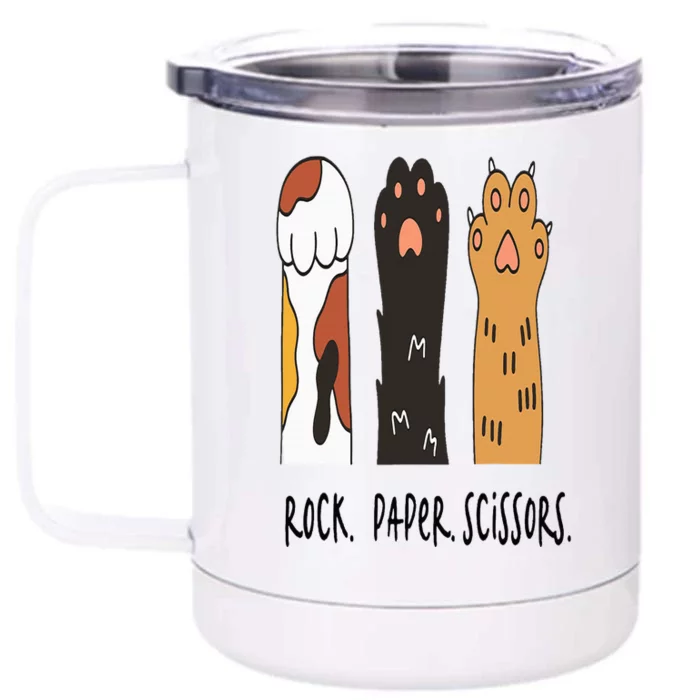 Funny Cat Rock Paper Scissors Cute Cat Paws Front & Back 12oz Stainless Steel Tumbler Cup