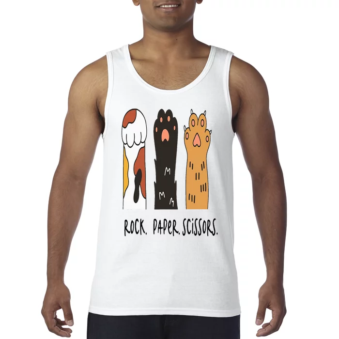 Funny Cat Rock Paper Scissors Cute Cat Paws Tank Top