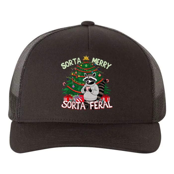 Funny Christmas Raccoon Sorta Merry Sorta Santa Feral Xmas Yupoong Adult 5-Panel Trucker Hat