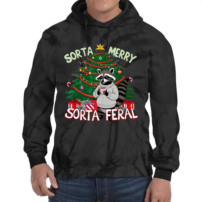 Funny Christmas Raccoon Sorta Merry Sorta Santa Feral Xmas Tie Dye Hoodie