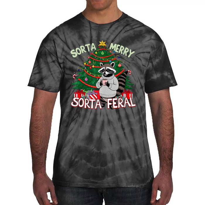 Funny Christmas Raccoon Sorta Merry Sorta Santa Feral Xmas Tie-Dye T-Shirt