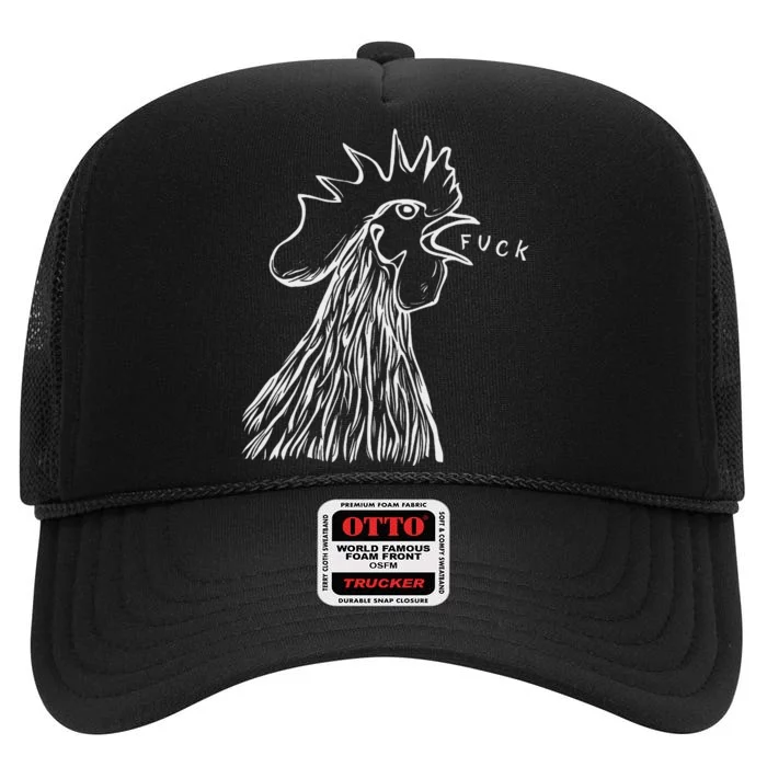 Funny Chicken Rooster Saying Fuck High Crown Mesh Trucker Hat