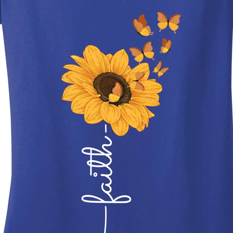 Faith Christ Religious Sunflower Butterfly Art Gift Women's V-Neck T-Shirt