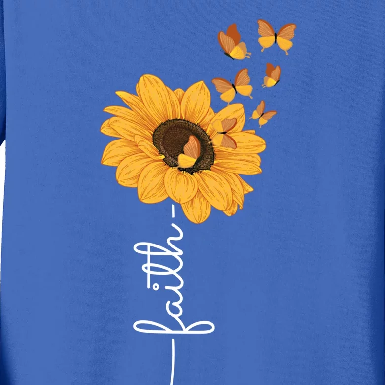 Faith Christ Religious Sunflower Butterfly Art Gift Kids Long Sleeve Shirt