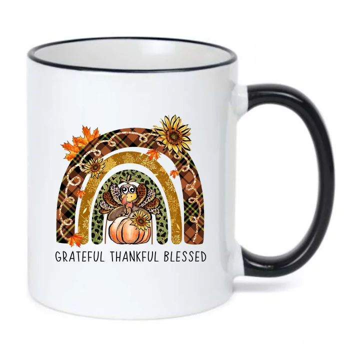 Funny Cute Raibown Grateful Thankful Blessed Thanksgiving Turkey Black Color Changing Mug