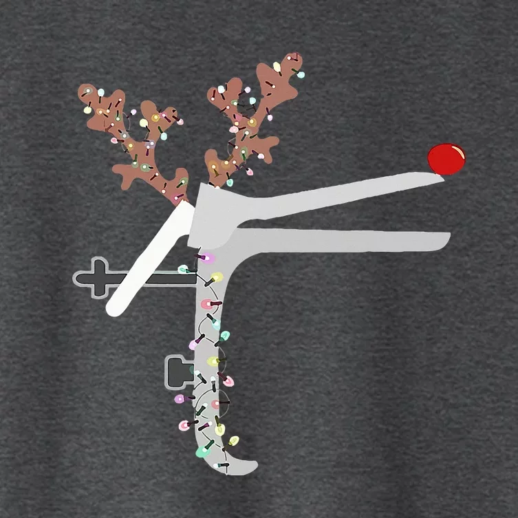 Funny Christmas Reindeer Speculum Nurse L&D Nursing Xmas Women's Crop Top Tee