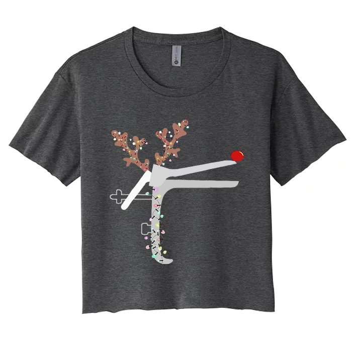 Funny Christmas Reindeer Speculum Nurse L&D Nursing Xmas Women's Crop Top Tee