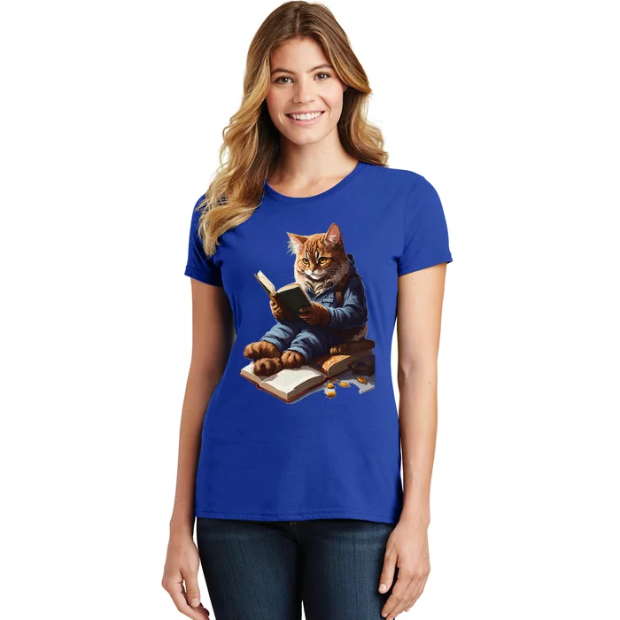 Funny Cats Reading A Book Graphic Cat Kitten Lovers Women's T-Shirt